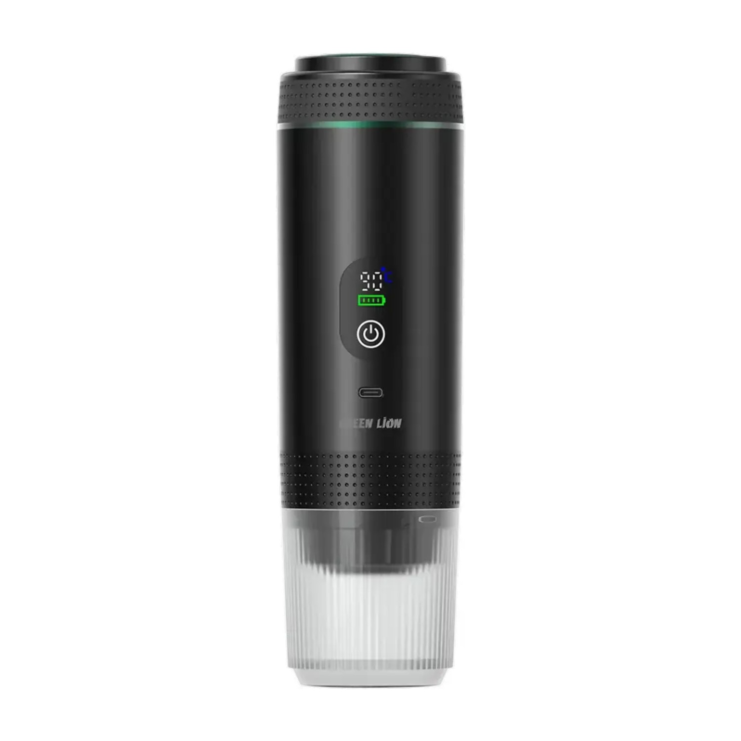 Green Lion Caffex Portable Coffee Maker 72W, 20-Bar Pump Pressure Espresso Machine with Smart Self-Heating, LED Display, 7500mAh Rechargeable Battery, Hot & Cold Extraction, Compatible with Capsules & Ground Coffee - White - Black