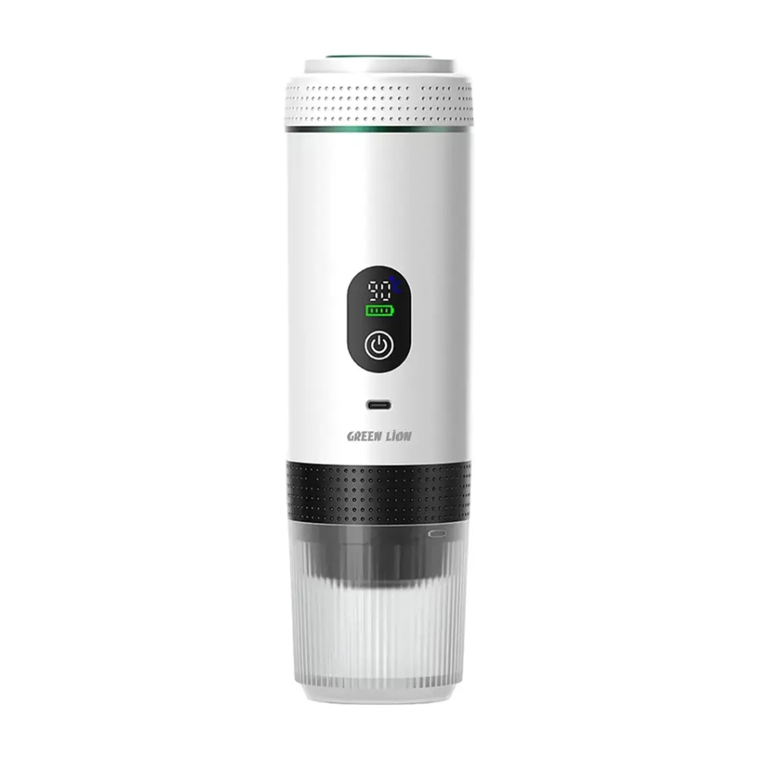 Green Lion Caffex Portable Coffee Maker 72W, 20-Bar Pump Pressure Espresso Machine with Smart Self-Heating, LED Display, 7500mAh Rechargeable Battery, Hot & Cold Extraction, Compatible with Capsules & Ground Coffee - White
