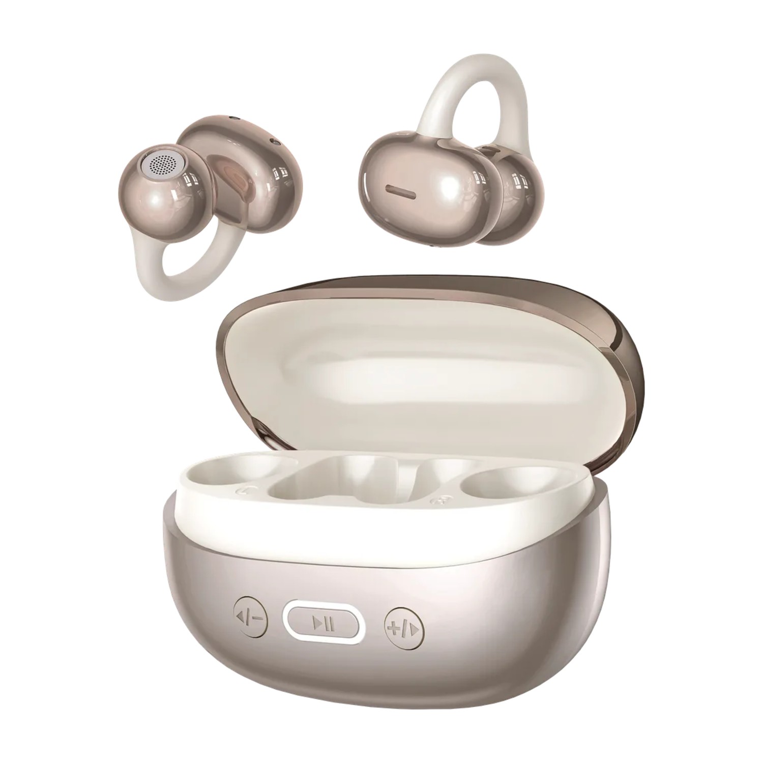 سماعات الأذن Porodo Soundtec Inova مفتوحة الأذن ENC، سماعات رأس لاسلكية بمشبك بلوتوث 6.0، مشغلات جرافين تيتانيوم 10 مم، خطافات أذن من سبيكة الذاكرة، وقت تشغيل يصل إلى 6 ساعات مع علبة شحن ABS، مقاومة للماء IPX5 - ذهبي