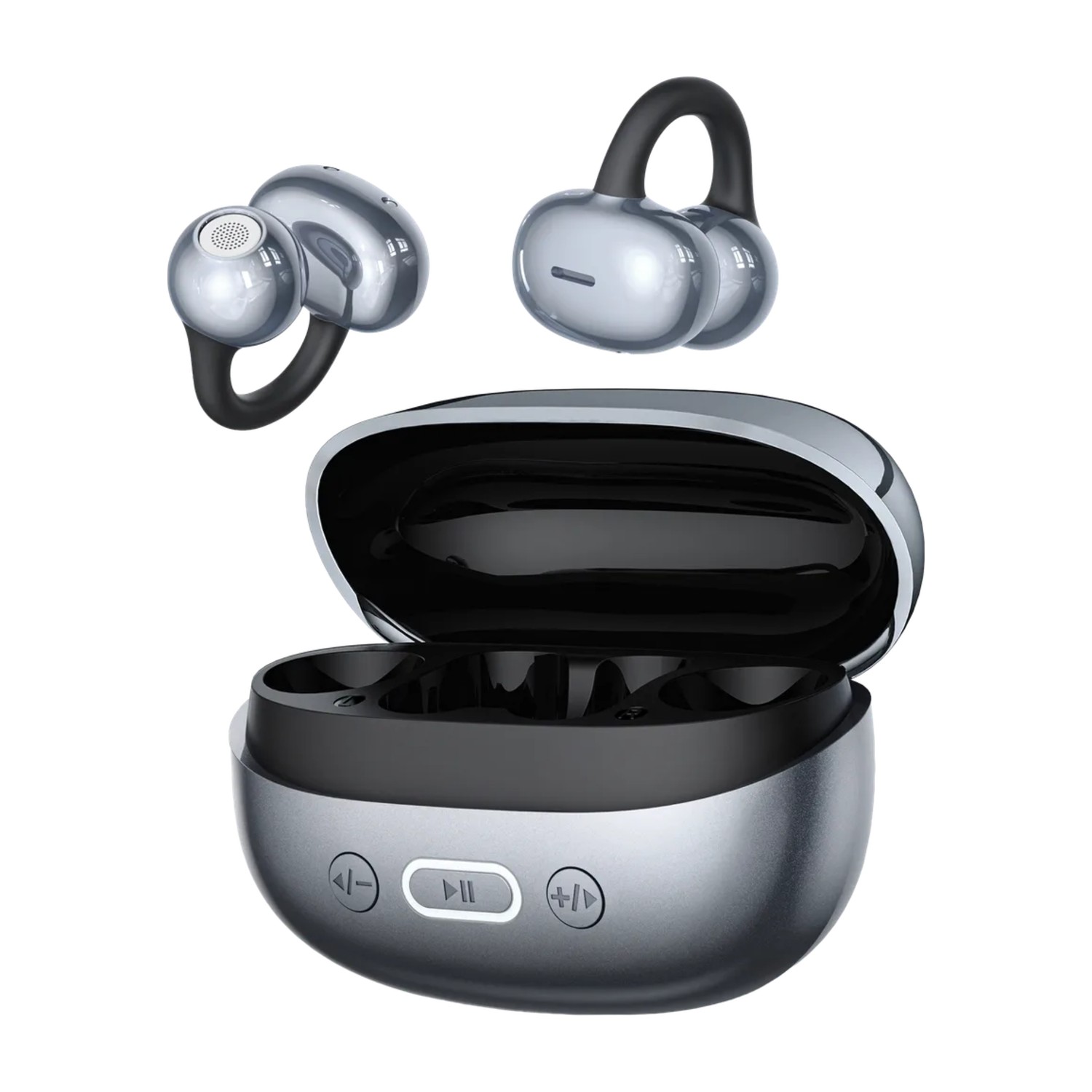 سماعات الأذن Porodo Soundtec Inova مفتوحة الأذن ENC، سماعات رأس لاسلكية بمشبك بلوتوث 6.0، مشغلات جرافين تيتانيوم 10 مم، خطافات أذن من سبيكة الذاكرة، وقت تشغيل يصل إلى 6 ساعات مع علبة شحن ABS، مقاومة للماء IPX5 - أسود