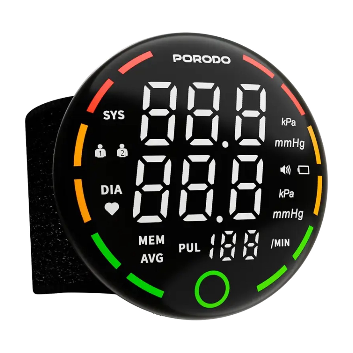 Porodo LiveOn Digital Wrist Blood Pressure Monitor, Portable Compact Wrist BP Machine with High-Contrast LED HD Display, Dual-User Memory, Voice Broadcast, One-Key Measure & Storage Bag - Black