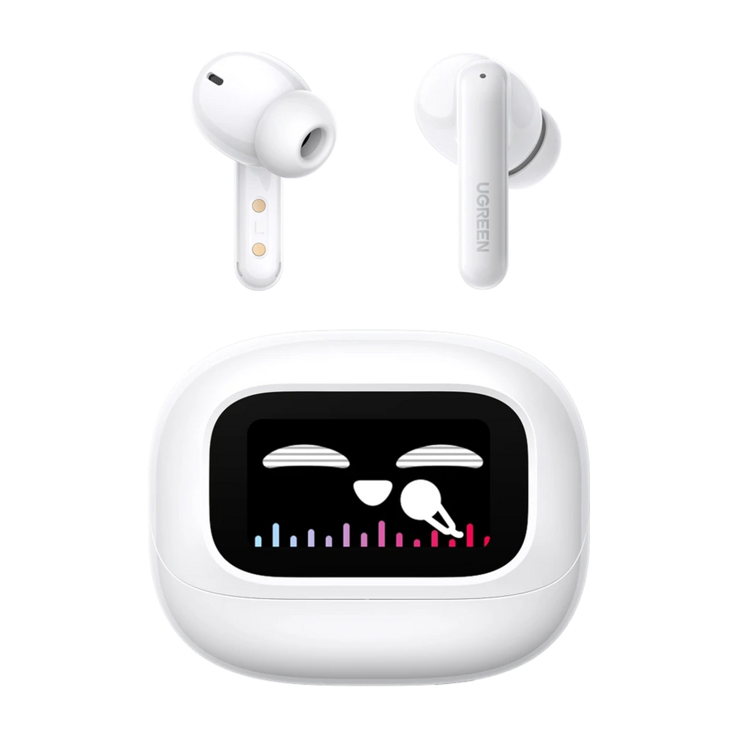 UGREEN EchoBuds Magic True Wireless Earbuds, 52dB Hybrid Active Noise Cancelling Bluetooth Headphones with Smart Full-Color LCD Touchscreen Case, Hi-Res Audio Certified, LDAC Codec, 30H Playtime, IPX5 Waterproof - White