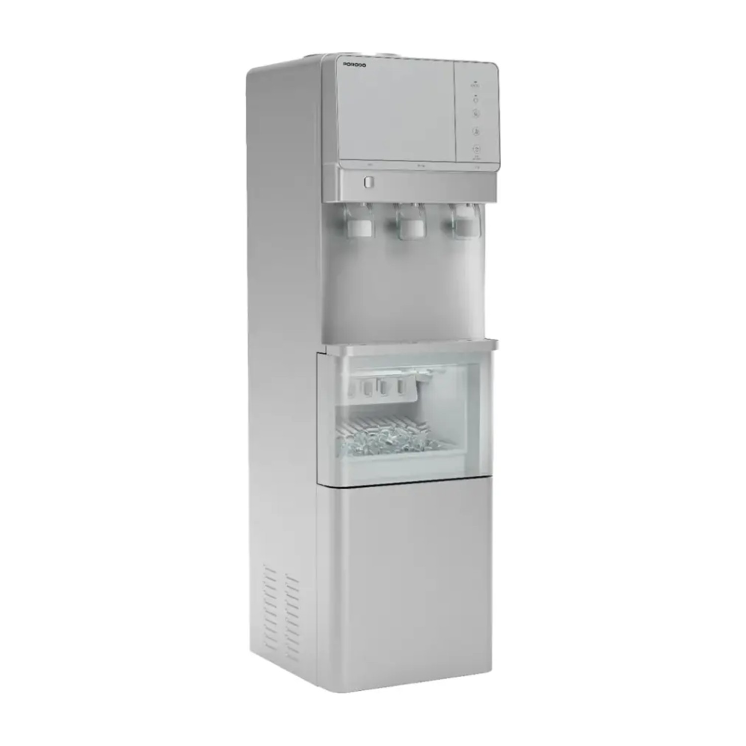 Porodo Lifestyle Floor Standing Water Dispenser and Integrated Ice Maker, 3-in-1 Top Loading Water Station (Hot, Cold & Room Temperature), 2.8L Cold Tank, 1.1L Hot Tank, Child Safety Lock - Silver