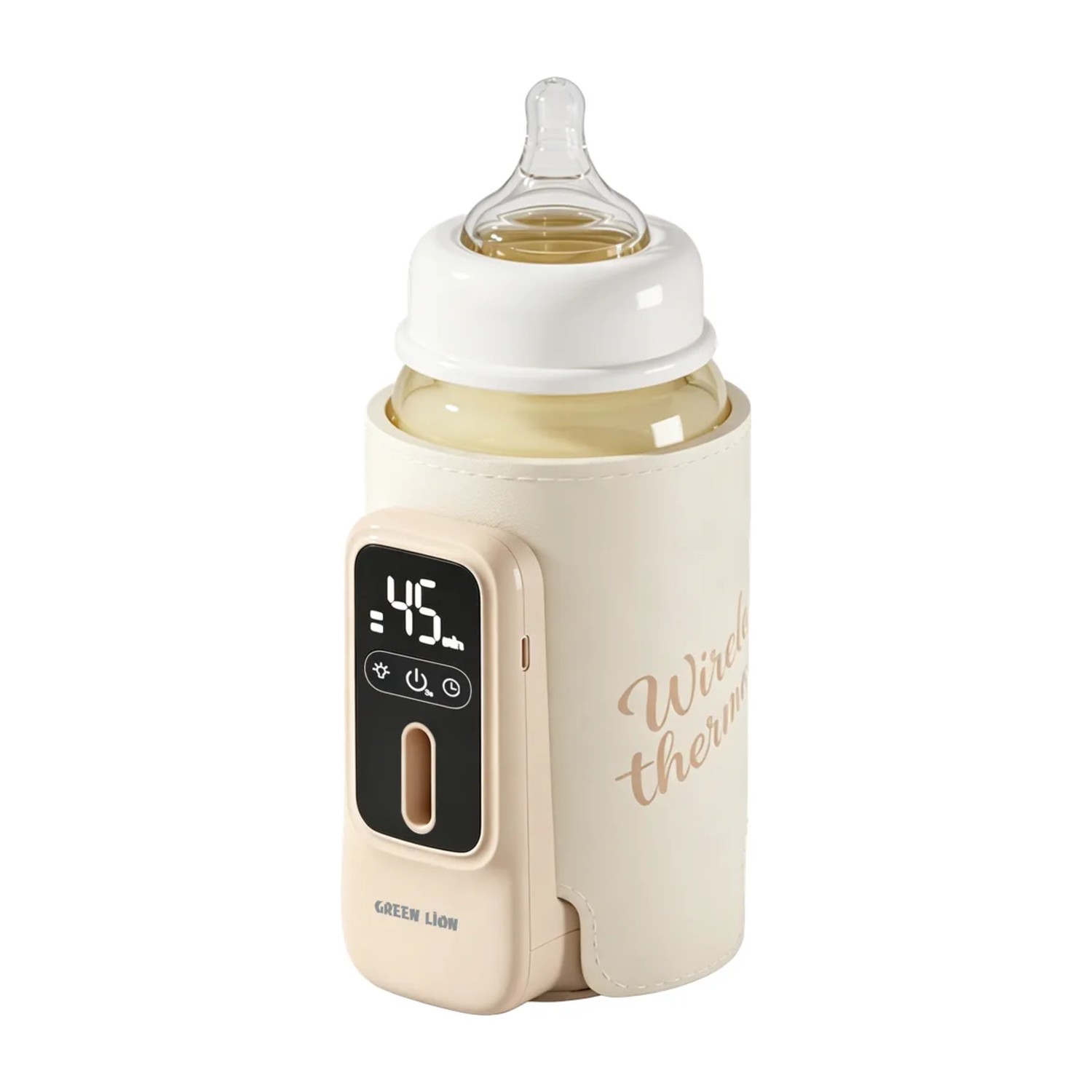 Green Lion Rechargeable Baby Bottle Warmer, 6000mAh Portable Wireless Travel Milk Heater with Smart LCD Digital Display, 360° Even Surround Heating, Multi-Layer Waterproof Insulation - Cream