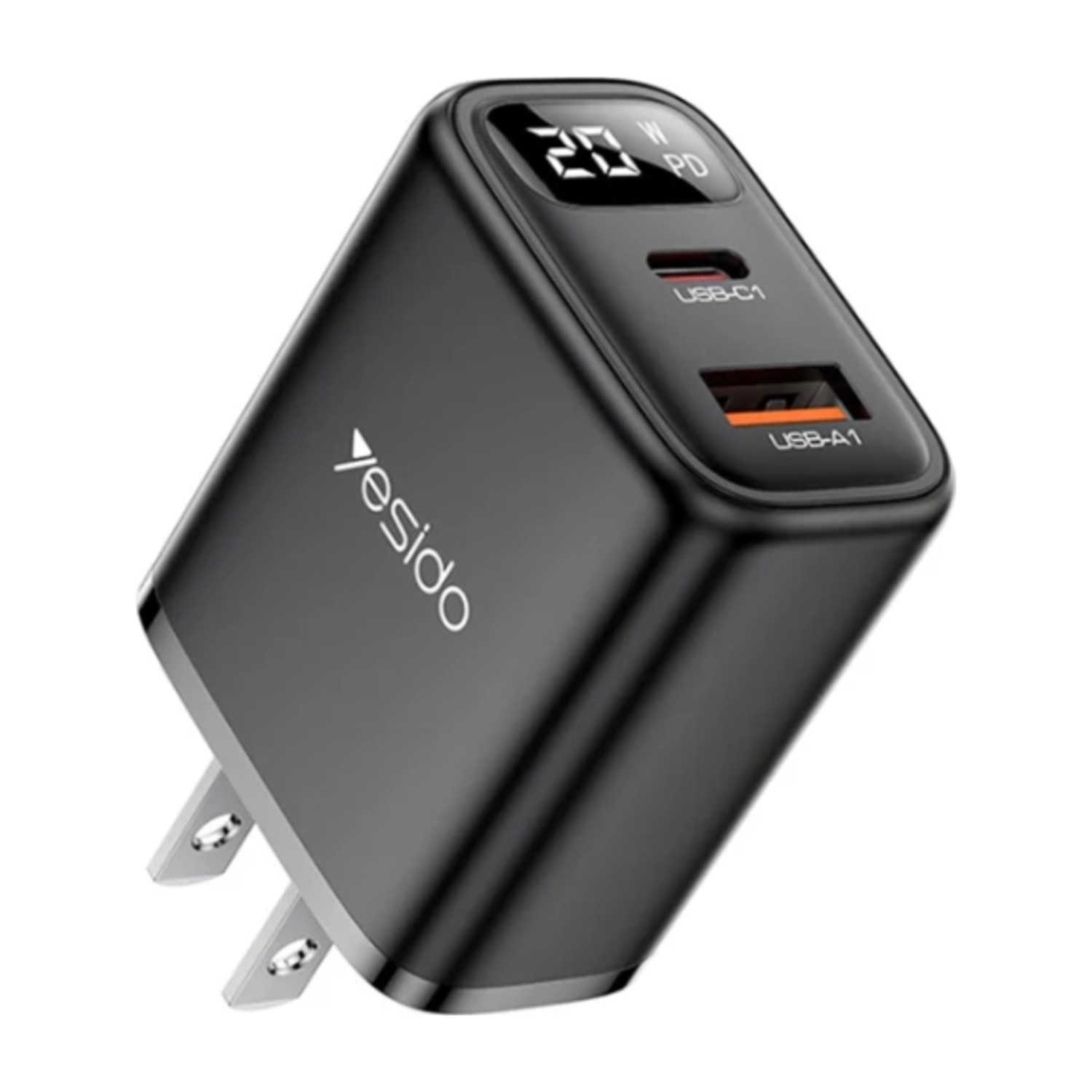 Yesido YC12U 20W USB - C/ Type - C + شاحن عرض رقمي USB، المواصفات: قابس أمريكي (أسود)