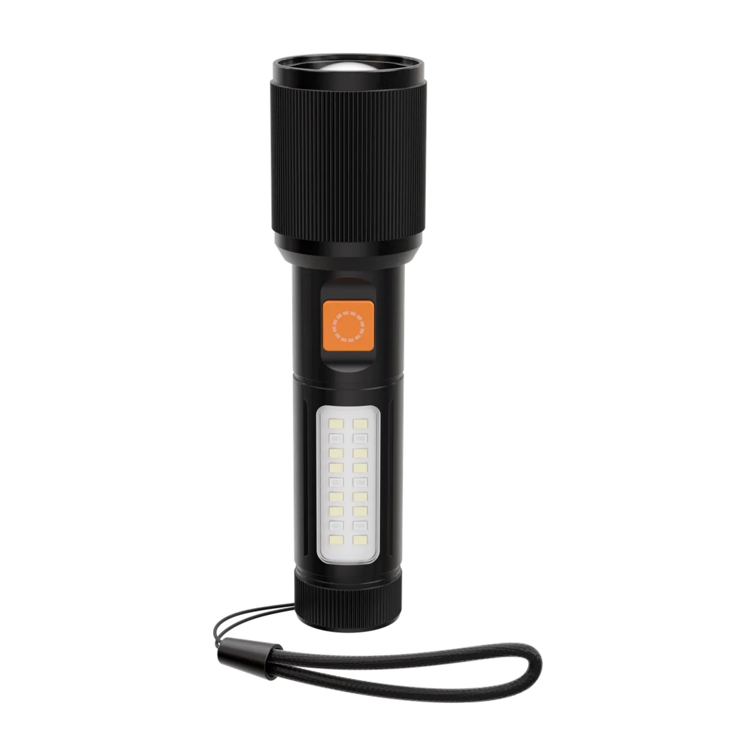 مصباح الشعلة المحمول Porodo Sol Apex Mini مع مصباح LED SMD، وسطوع 800 لومن، ومصباح يدوي قابل للشحن 1200 مللي أمبير في الساعة مع 3 أوضاع إضاءة ومحول شحن USB - C سريع - أسود