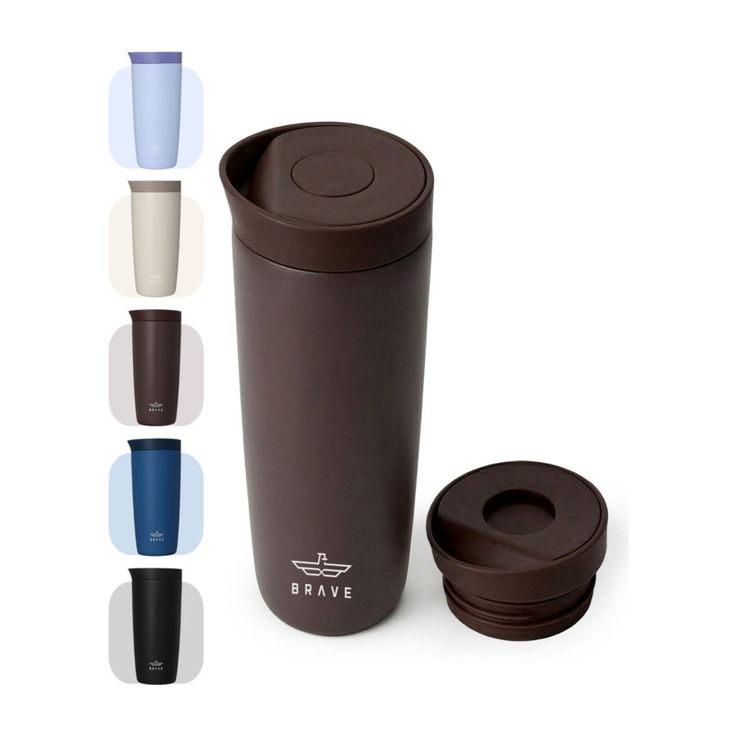 Brave TempGuard Travel Mug 500ml Stainless Steel Insulated Coffee Cup, Leak Proof Push Button Lid, Hot & Cold Tumbler - Brown