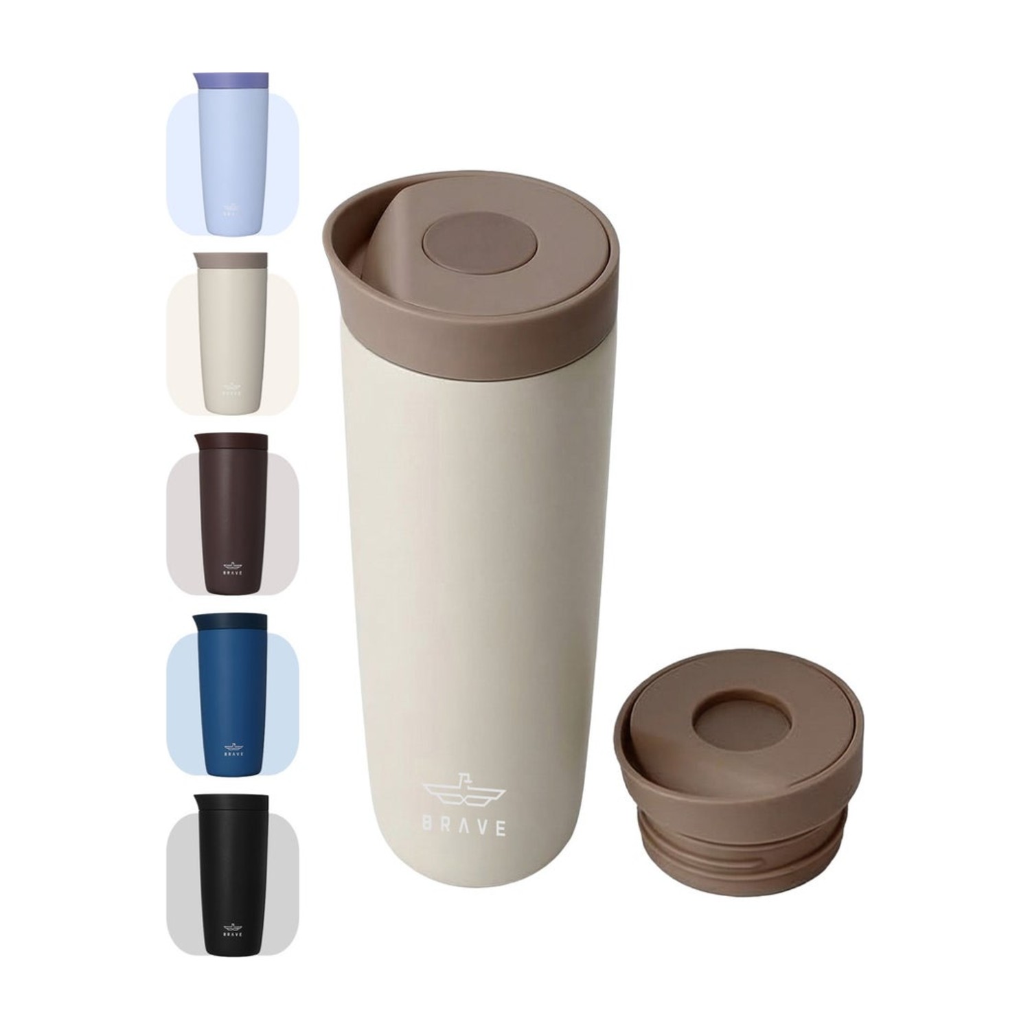 Brave TempGuard Travel Mug 500ml Stainless Steel Insulated Coffee Cup, Leak Proof Push Button Lid, Hot & Cold Tumbler - Beige