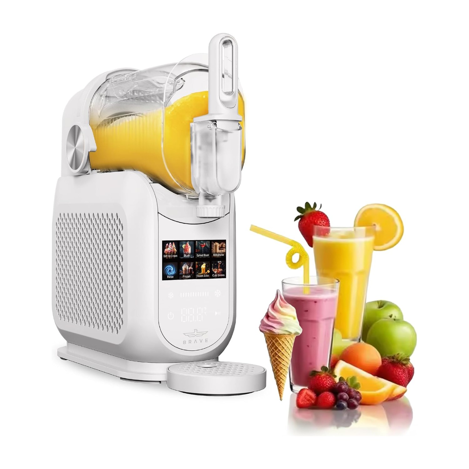 BRAVE ChillStream 1.8L Soft Serve Ice Cream & Slushie Machine Maker with 2-in-1 Compressor Cooling (No Ice Required), 8 Smart Preset Modes, LED Touch Control, Self-Cleaning System & Keep Cool Function - White
