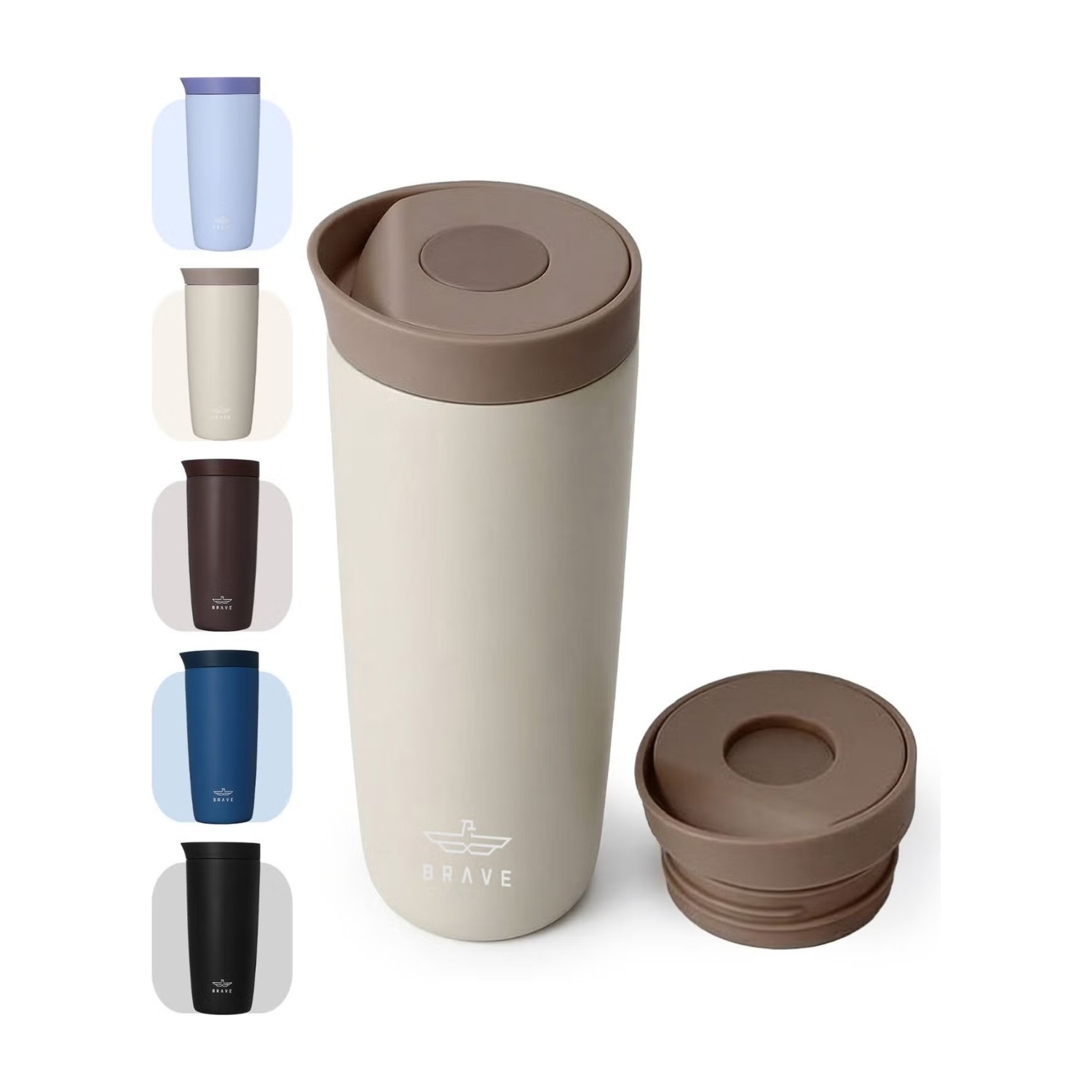 كوب السفر الشجاع TempGuard GO LITE 350 مل، فنجان قهوة معزول من الفولاذ المقاوم للصدأ، غطاء زر ضغط مقاوم للانسكاب، بهلوان ساخن وبارد، بيج