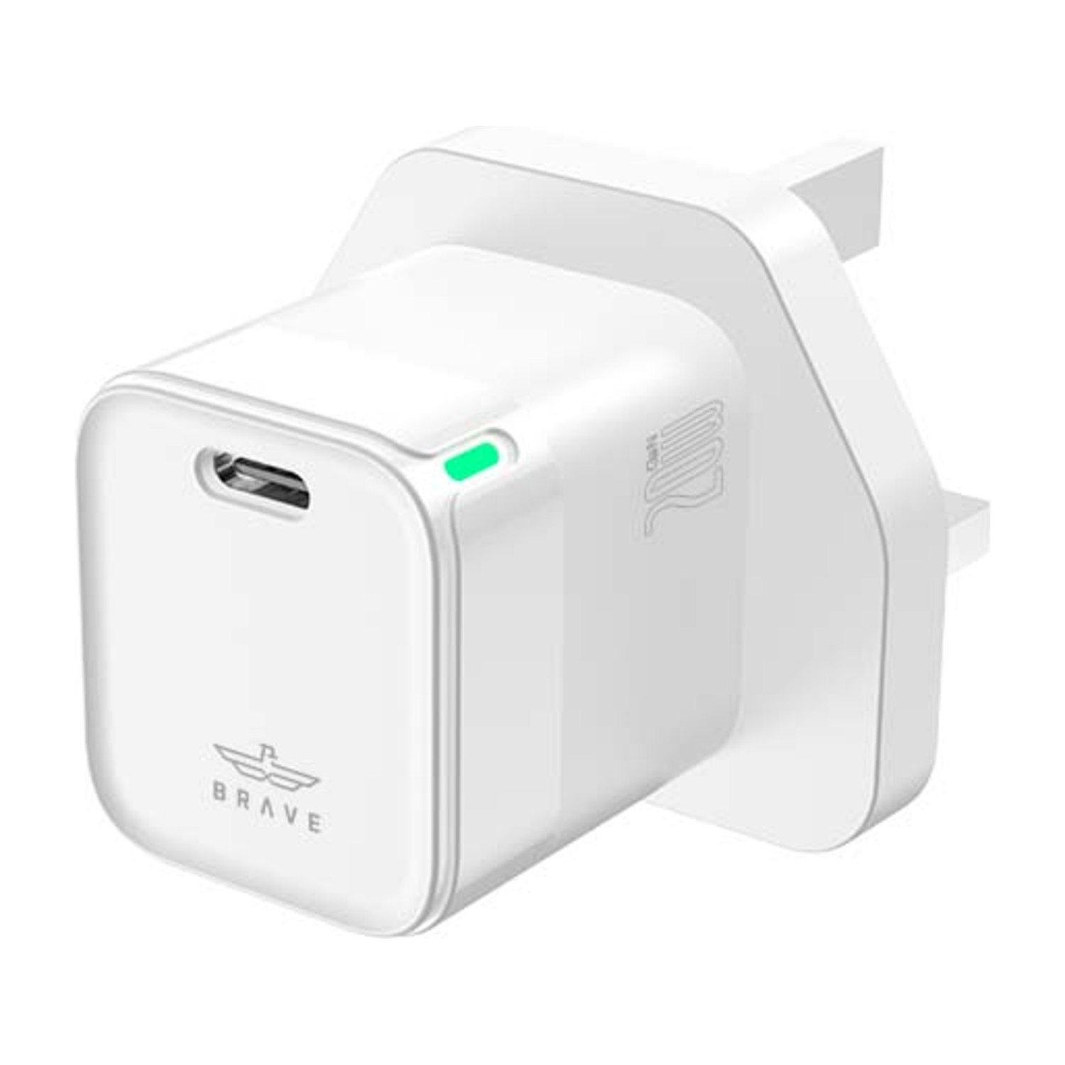 BRAVE BTC -28 20W USB - C شاحن حائط سريع – تقنية GaN، PD 3.0 و QC 3.0 - أبيض