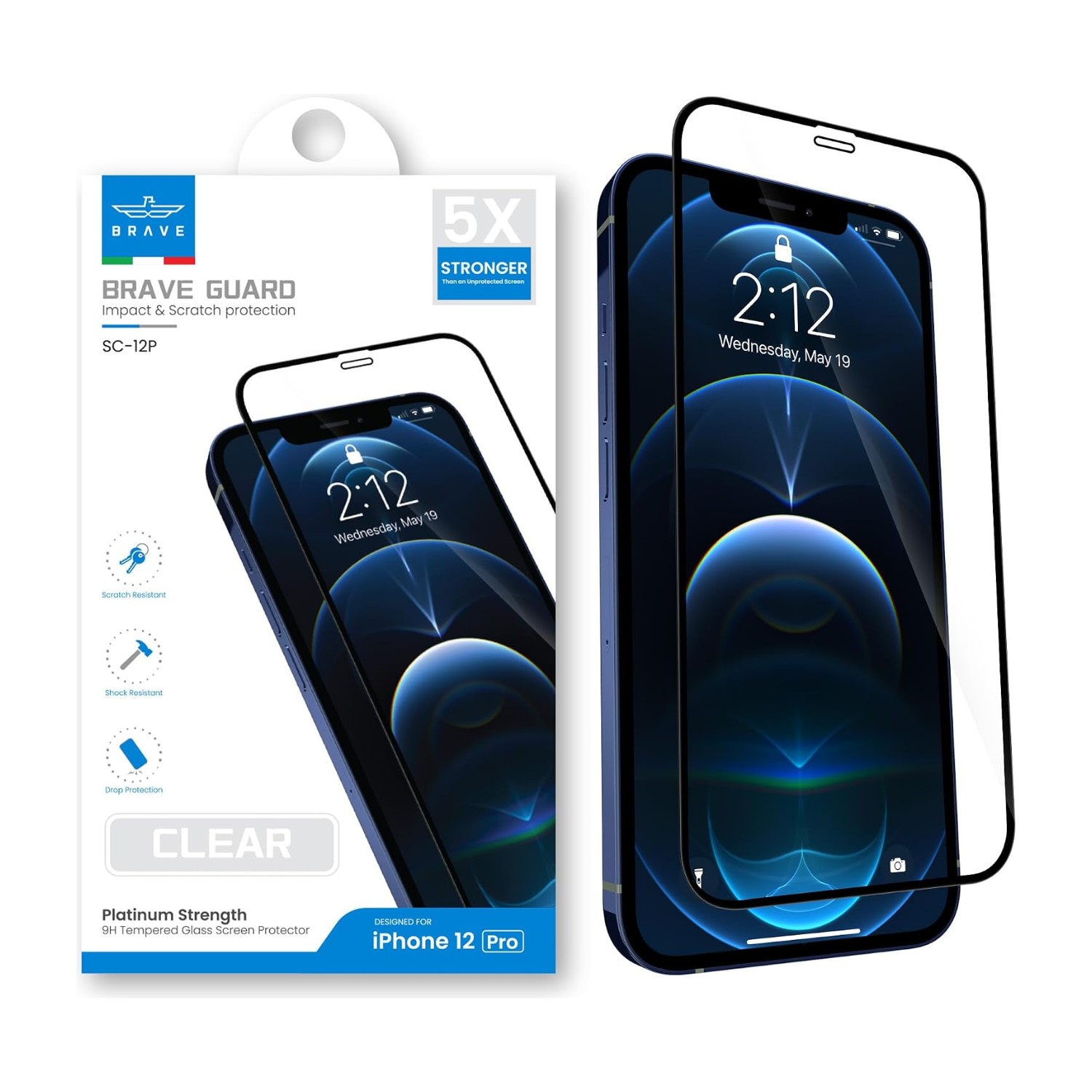 واقي شاشة من الزجاج المقسى الشفاف فائق الدقة لهاتف iPhone 12 Pro Max (6.7 بوصة)، صلابة 9H، تغطية كاملة للصدمات وحماية من الخدوش