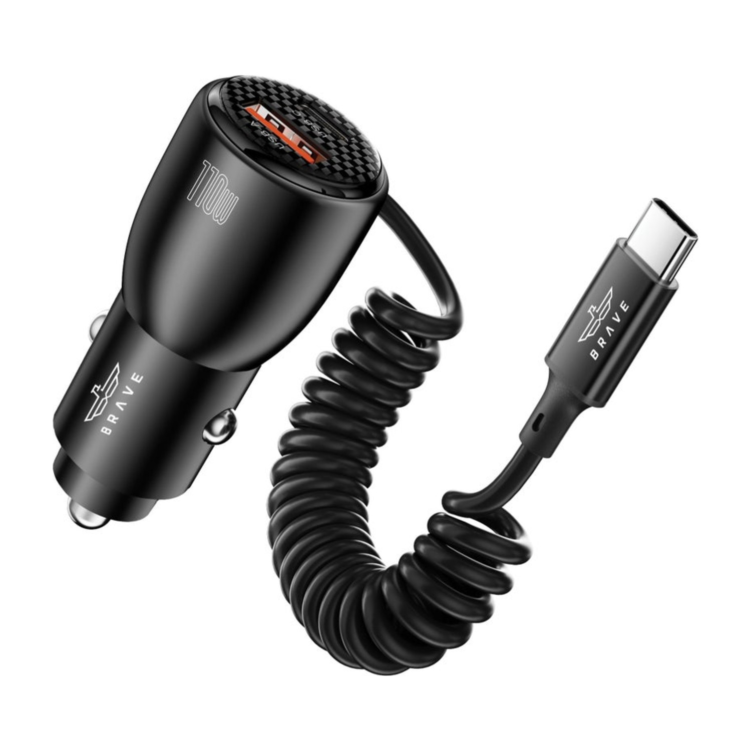 شاحن سيارة BCC -27 بقوة 110 واط مع منفذ USB - C مزدوج ومنفذ USB A لأجهزة iPhone و Android وأجهزة الكمبيوتر المحمولة - أسود