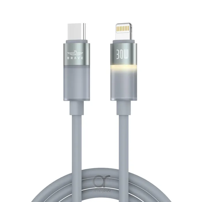 كابل شحن سريع BRAVE BDC-50 FlexCharge Pro بقدرة 30 واط (USB-C إلى Lightning) – بطول 1 متر، رمادي
