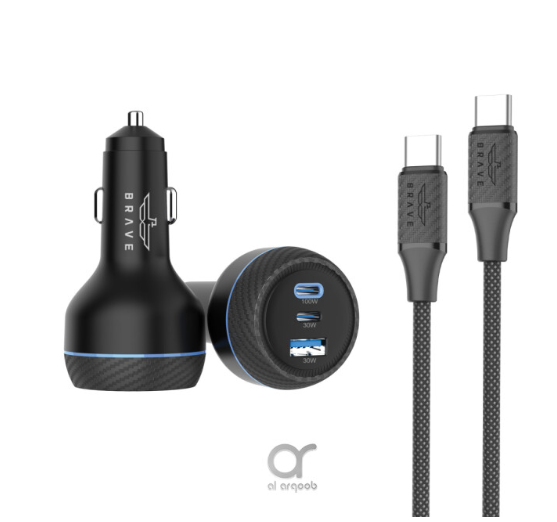 شاحن سيارة BRAVE بقدرة 160 واط USB-C BCC-25 – شاحن سريع بثلاث منافذ مع كابل 100 واط - أسود