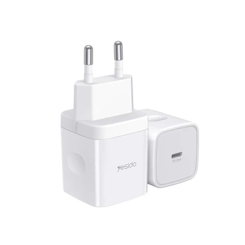 يسيدو YC -30 PD 20W Type - C ميني شاحن سريع للسفر – مقبس EU – أبيض