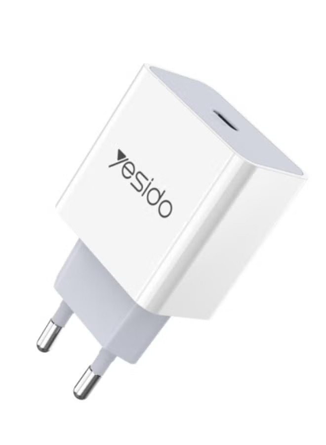 يسيدو YC27 18W PD Type - C شاحن حائط سريع الشحن – مقبس EU – أبيض