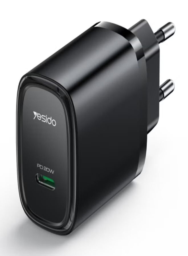 يسيدو YC57B PD 20W USB - C منفذ واحد شاحن سريع – قابس الاتحاد الأوروبي – أسود