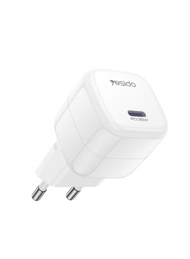 Yesido YC117 60W GaN USB-C Fast Charger with 1m Type-C to Type-C Cable – EU Plug, White