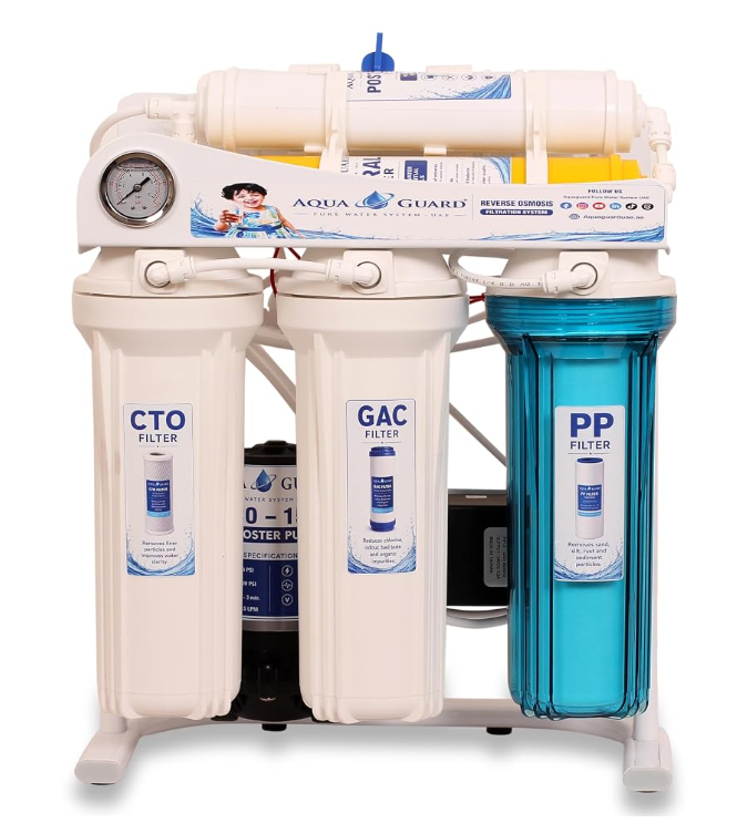 AQUAGUARD PURE WATER SYSTEM UAE AQUAGUARD 6 Stage Under Sink Reverse Osmosis Water Purifier, 100 GPD, Pressure Gauge and Mineral Filter
