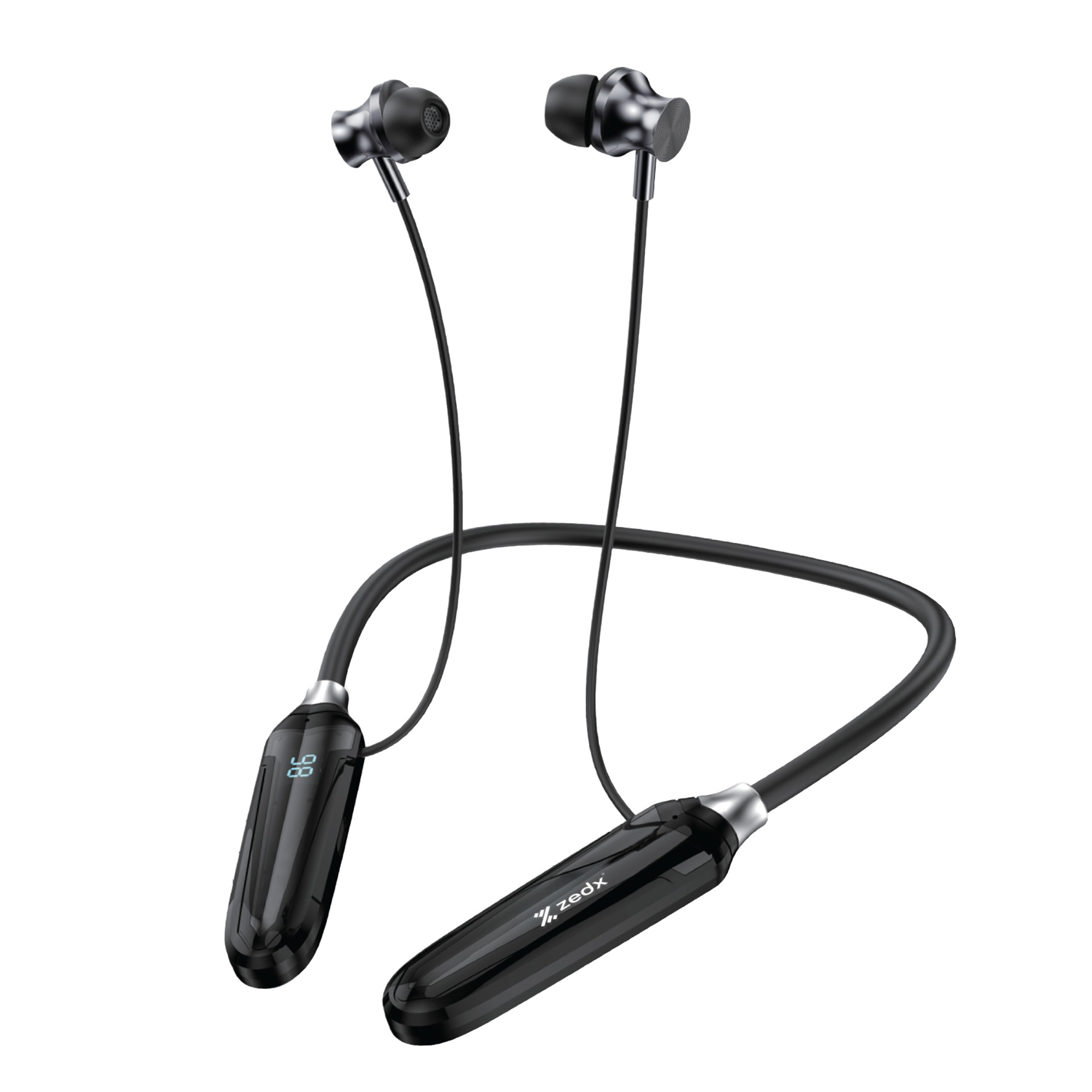 Zedx NovaX Neck Hanging Wireless Earphones - Bluetooth V5.4, 45 Hours Playtime, Digital Battery Display, Black