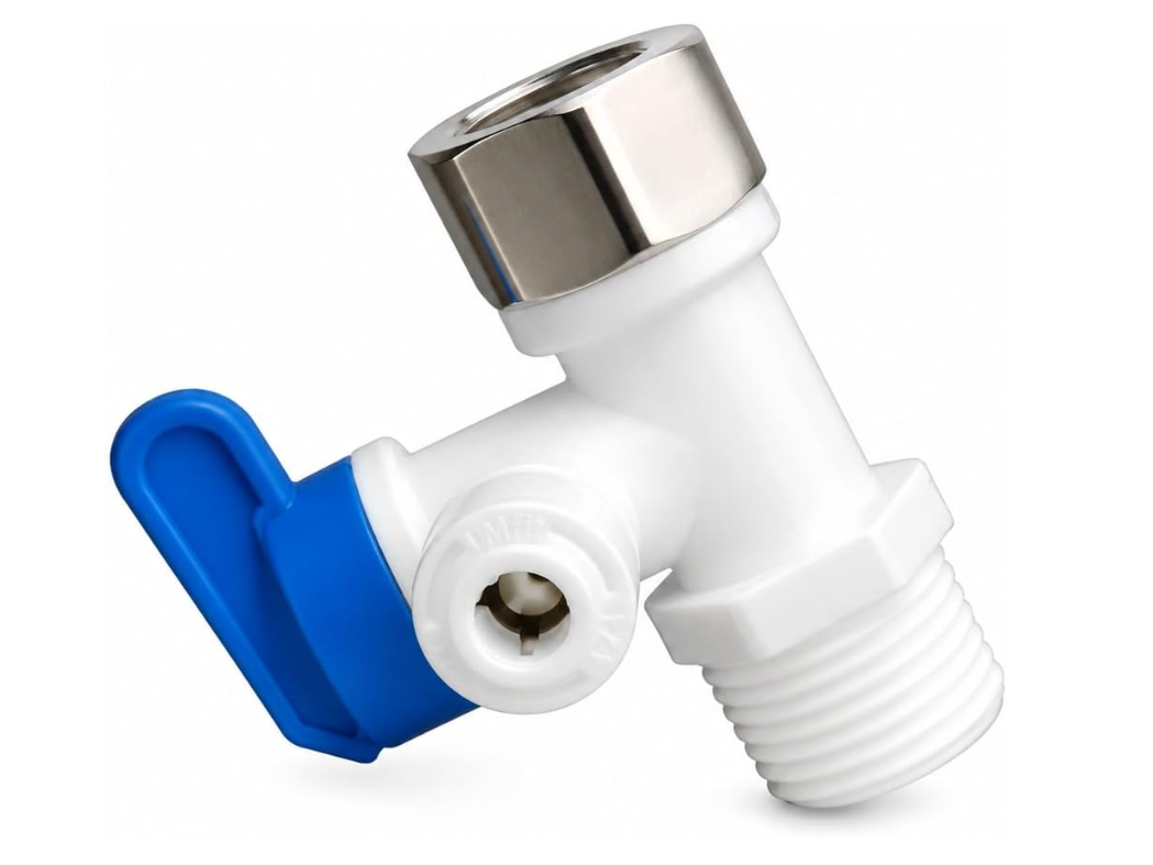 AQUAGUARD PURE WATER SYSTEM UAE Feed Water Adapter Valve 1/2 Inch Female x 1/2 Inch Male x 1/4 Inch Quick Connect