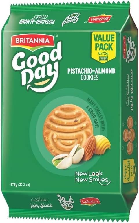 Britannia Good Day Almond Pistachio Cookies 81g, Valuepack of 14, biscuits with nuts & butter