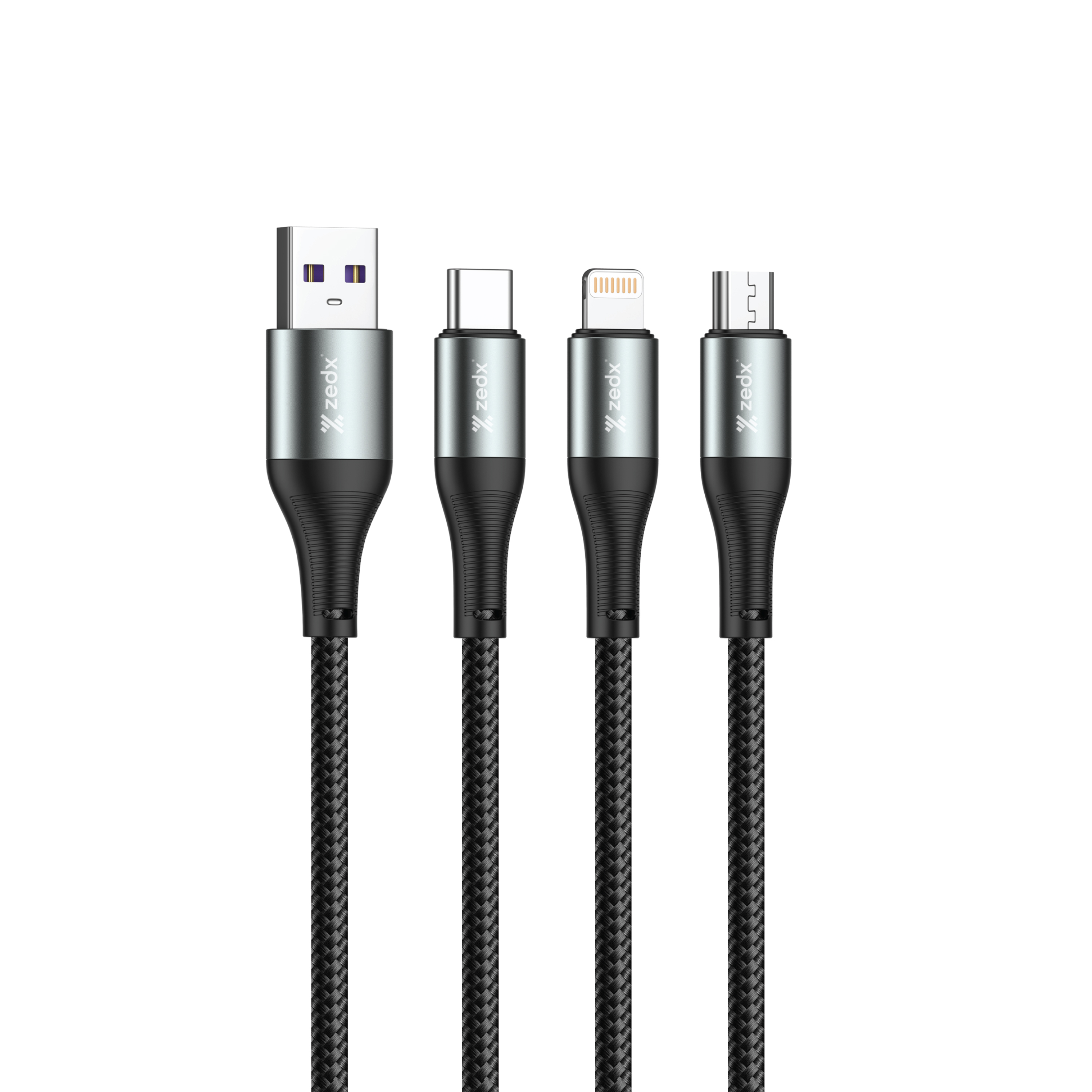 Zedx ZX-014 3-in-1 Fast Charging & Data Transmission Cable (1.2m) - Black