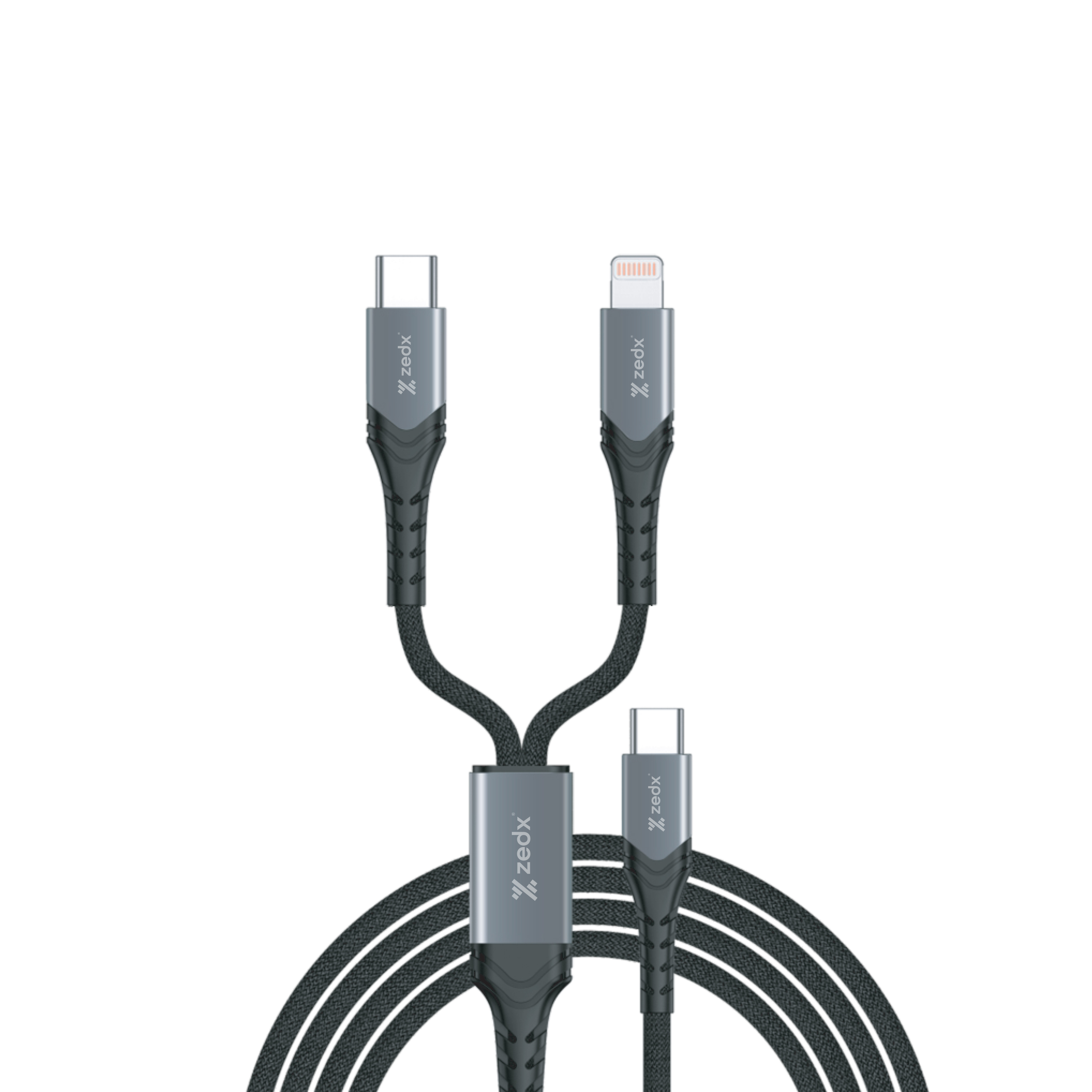 ZEDX ZX-015 2-in-1 Super Fast Charging Cable (Type-C to Type-C & Lightning, 1.5M / 1500mm, Black)