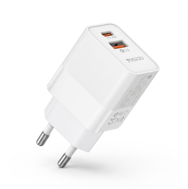 Yesido YC110 45W PD Dual-Port Wall Charger Set with 1m Type-C to Type-C Cable - White