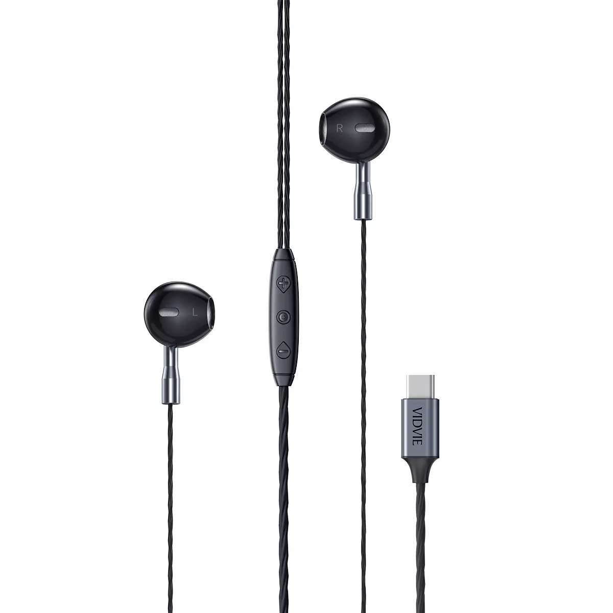 Vidvie Semi-In-Ear Wired Headset with USB-C Plug, Type-C Digital Earphones with Built-in Mic, Lightweight Comfortable Fit, Plug and Play, Black, HS682