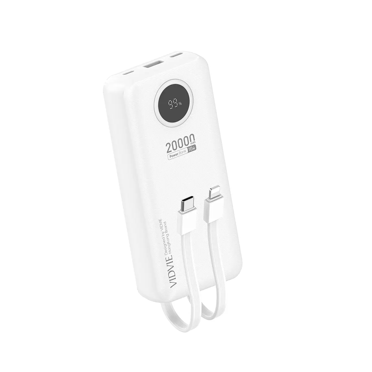 Vidvie 2-in-1 Power Bank with Dual Built-in Charging Cables, Fast Charging Portable Charger, Charge 2 Devices at Once, LED Battery Indicator, Overcharge and Temperature Protection, PB7018