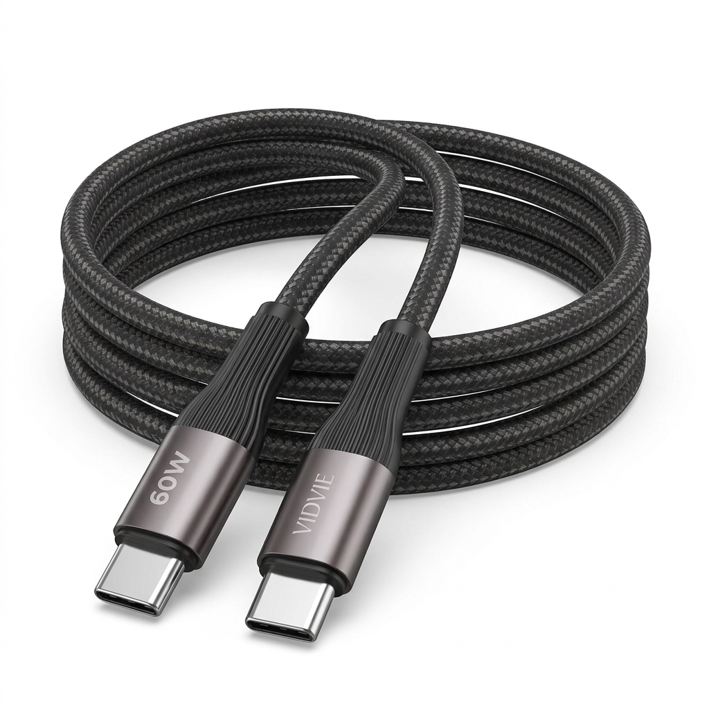 Vidvie 60W USB-C to USB-C Fast Charging Cable 2m, Long Type-C Charge and Data Sync Cord for Phones, Tablets and Laptops, Black, CB4038-2C&C