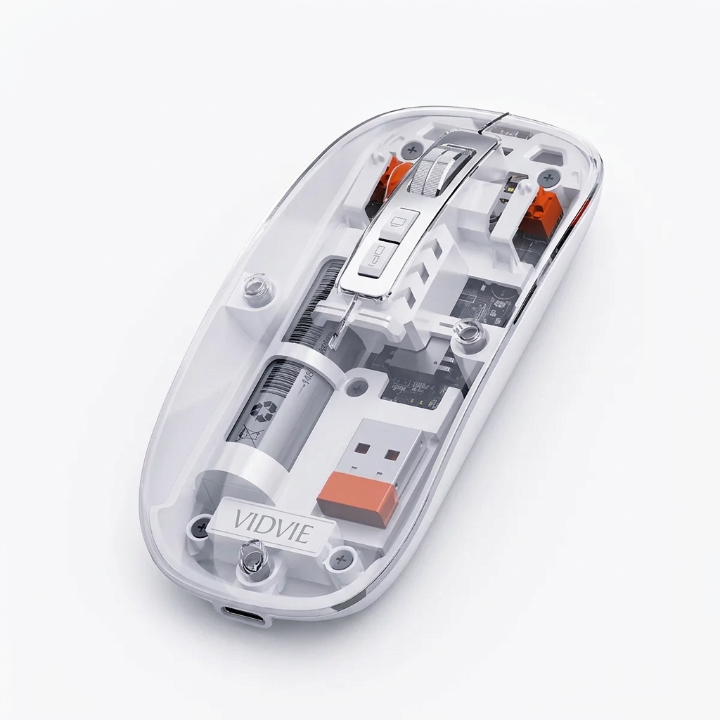 Vidvie Transparent Wireless Mouse, 2.4GHz Rechargeable USB-C Mouse with Precise Optical Tracking, Slim Ergonomic Design for Windows, macOS, ChromeOS and Linux, Gray, KB07