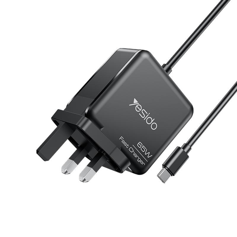 Yesido YC93 65W USB-C PD Fast Charger, UK Plug Home Power Adapter with 2m Type-C Cable, Compact Laptop and Smartphone Charger