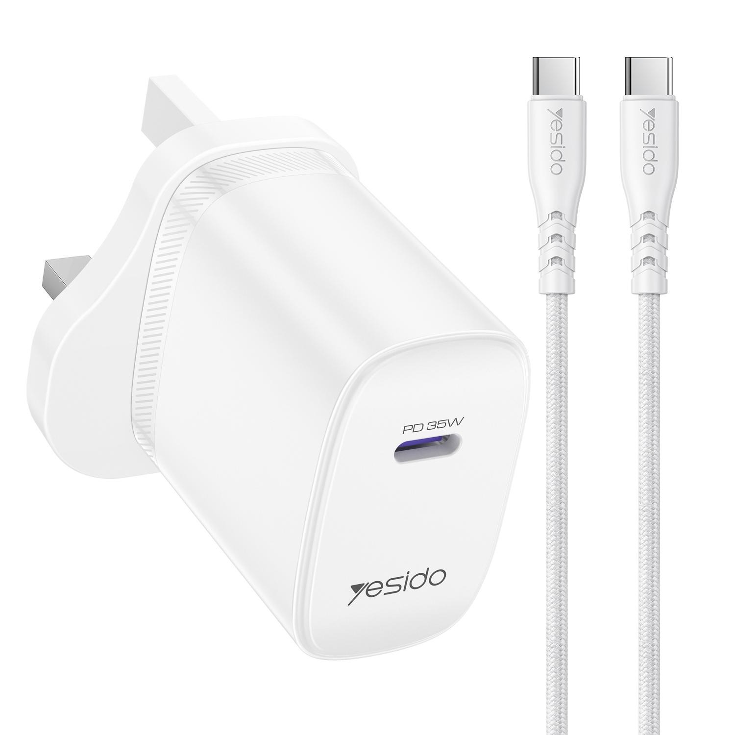 Yesido YC153 35W PD Fast Charger with 1m USB-C to USB-C Cable, UK Plug, PPS Charging Adapter