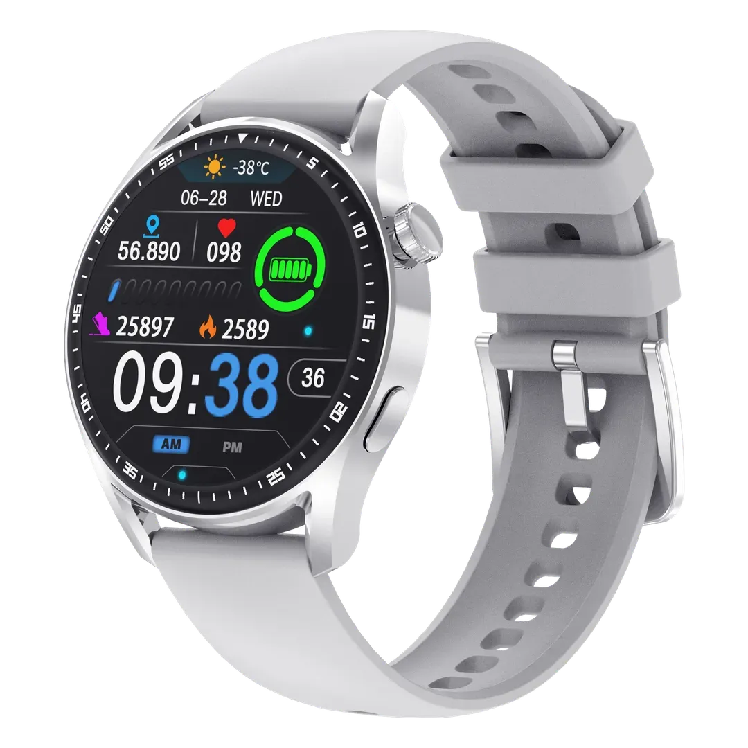 Porodo Phanta Smartwatch 1.46-Inch IPS Touch Display with Rotating Crown, Bluetooth Calling, 19 Sport Modes, IP65, Silver