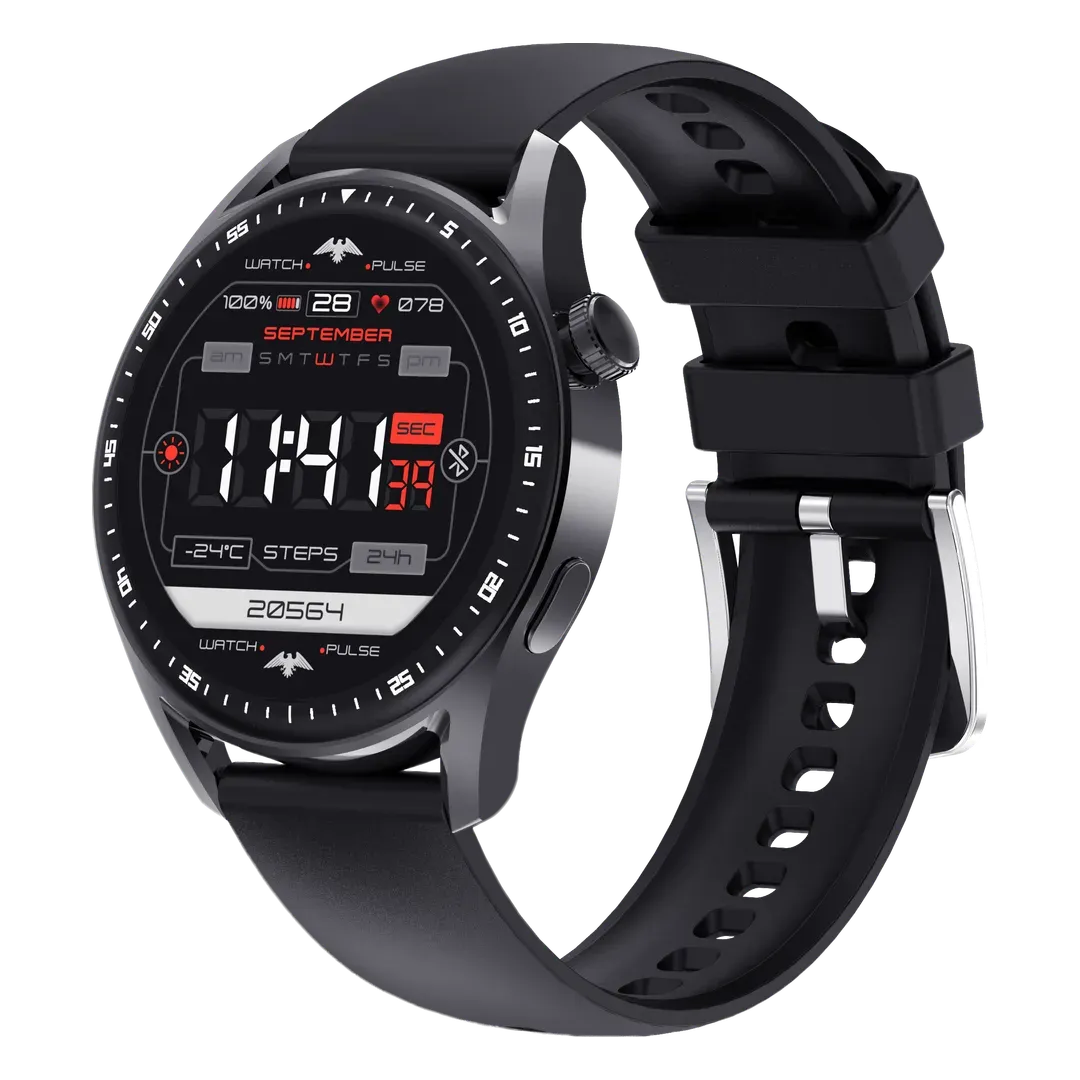 Porodo Phanta Smartwatch 1.46-Inch IPS Touchscreen with Rotating Control Crown, Bluetooth Calling, 19 Sport Modes, IP65, Black