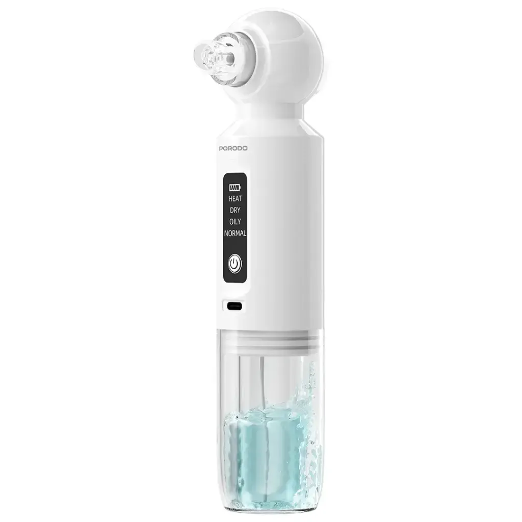 Porodo Lifestyle Deep Facial Blackhead Remover with Microbubble Water Spray, Adjustable Suction, 6 Replaceable Heads, Type-C Charging, White