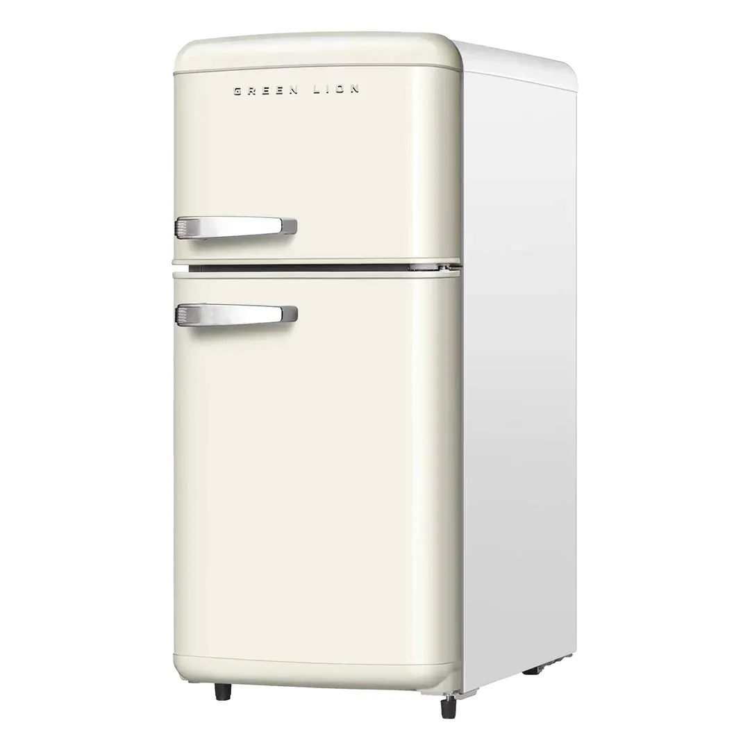 Green Lion Retro 103L Refrigerator with Freezer, Dual Compartments, Interior Light, 7-Level Temperature Control, Beige