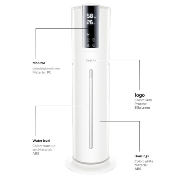 YESIDO EC31 Smart Humidifier 9L Large Capacity Tank Ultrasonic Tower Humidifier with Timer for Bedroom Living Room - UK Plug/White