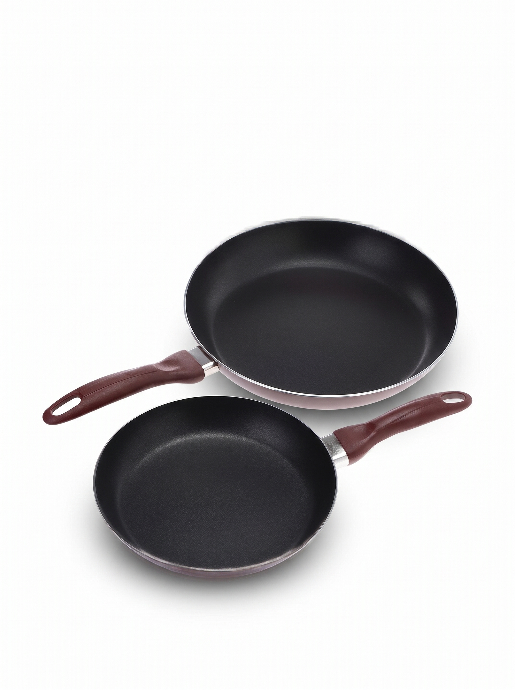 Royalford 2Pcs Non-Stick Fry Pan Set 2.5Mm Thickness Press Aluminium Material Cd Bottom Strong Bakelite Handle 3 Layer Durable Non-Stick Coating Multicolour