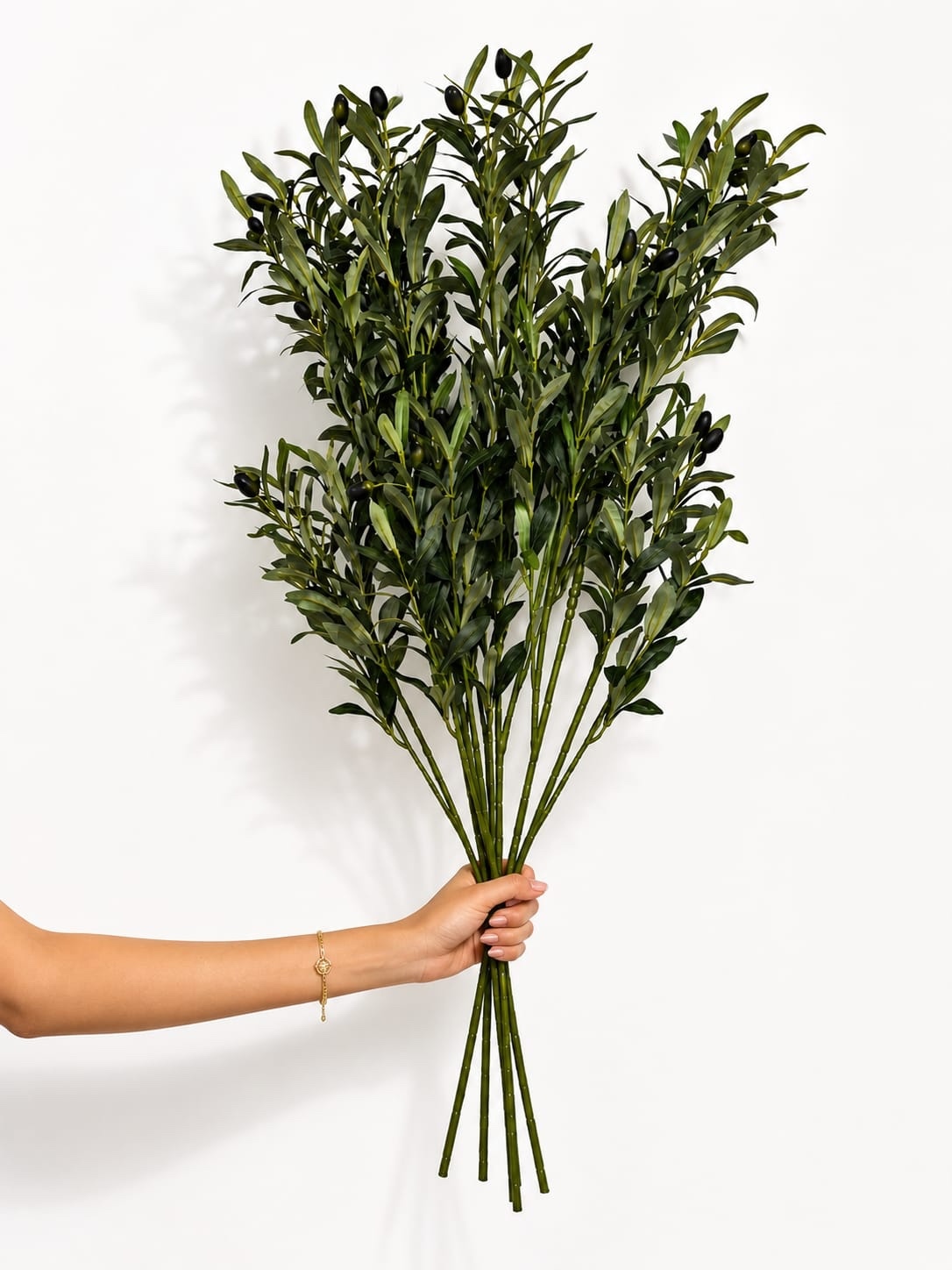 Beitna Helw Olive Branch Set 100 cm – Set of 4 high-density 100cm olive branches with 1,080 leaves and 36 olives