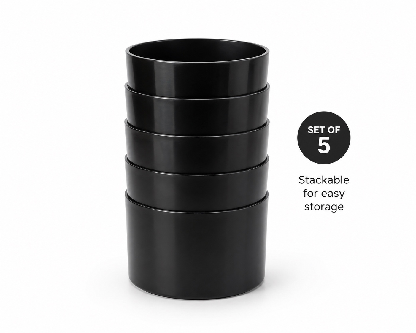Beitna Helw Black Nursery Pots – Set of 5 • 15 cm Diameter • 13 cm Height • Stackable Design
