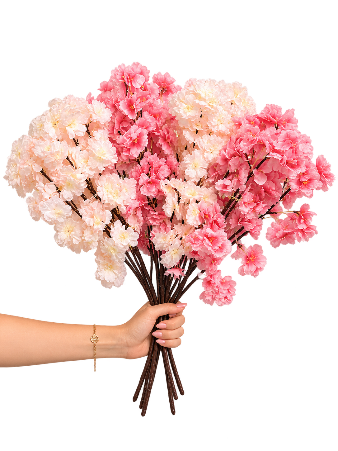 Beitna Helw Mixed Cherry Blossom – Set of 4 High-Density Artificial Cherry Blossom Bunches – 2 Pink & 2 Baby Pink, 120 Flowers Each