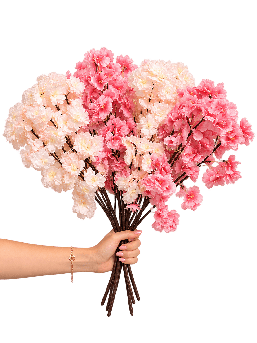 Beitna Helw Mixed Cherry Blossom – Set of 4 High-Density Artificial Cherry Blossom Bunches – 2 Pink & 2 Baby Pink, 120 Flowers Each
