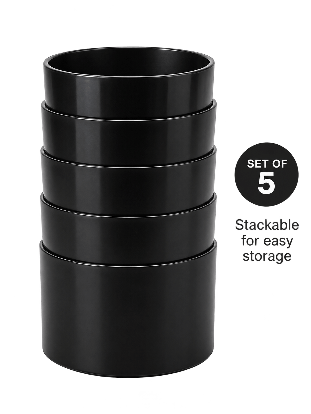 Beitna Helw Black Nursery Pots – Set of 5 • 15 cm Diameter • 13 cm Height • Stackable Design