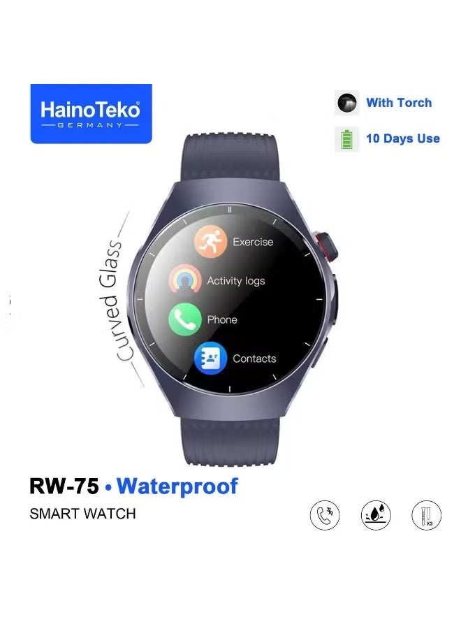 Haino Teko RW-75 Waterproof Smart Watch with Curved AMOLED Display & 3 Pairs Strap