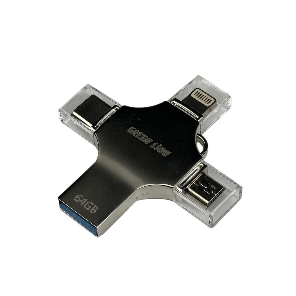 Green Lion 4-in-1 USB Flash Drive 64GB - Silver