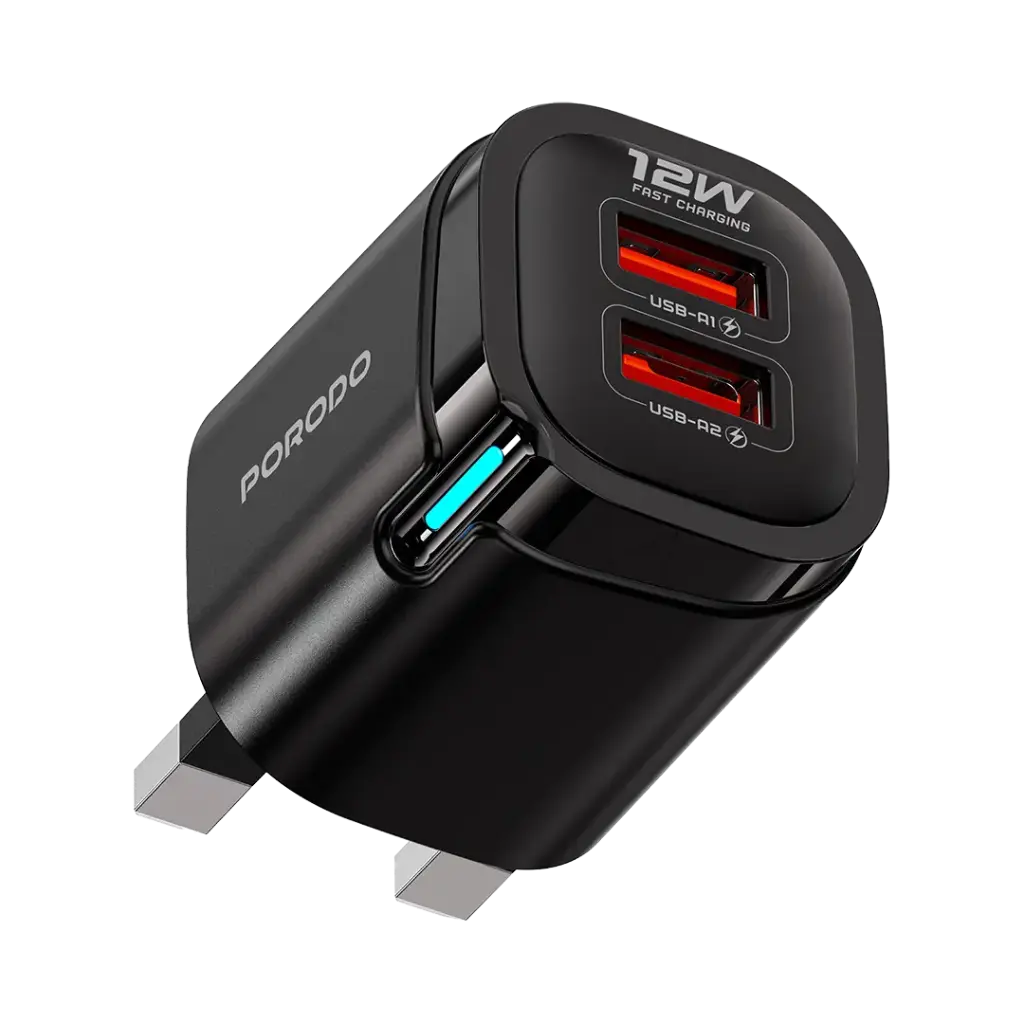 Porodo Tekto Dual USB-A Wall Adapter - Black